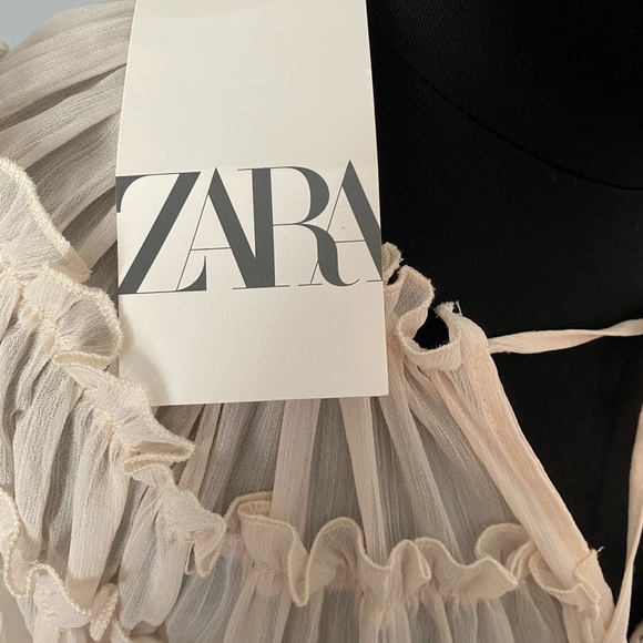 Zara woman XL cream chiffon blouse with ties and ruffles - Picture 4 of 5